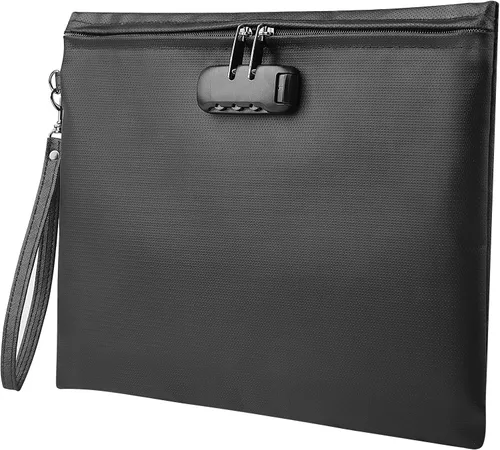 Vista 2 de Bolsa de documentos ignífuga de 2000℉ con bloqueo de contraseña, color negro, 14.3 x 10.2 pulgadas, bolsa de dinero ignífuga para efectivo