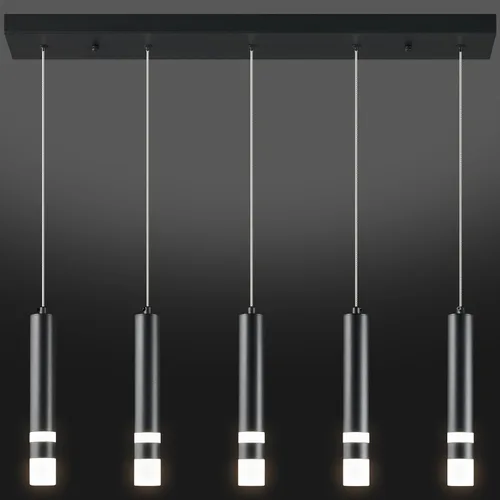 Vista 7 de Lámpara colgante moderna para comedor de 5 luces, accesorio de cocina regulable LED cromado mini iluminación colgante para isla de cocina, luces