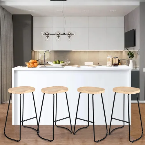 Vista 49 de HeuGah Juego de 4 taburetes de bar con asiento de silla de montar con patas de metal, taburetes rústicos de altura de mostrador sin respaldo