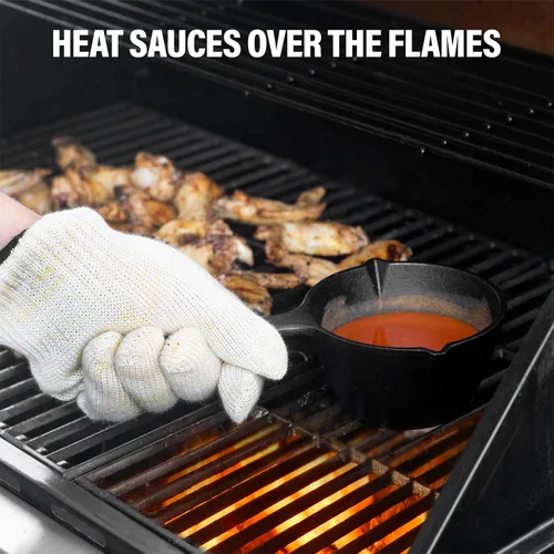 Vista 4 de Pequeña olla de hierro fundido con cepillo de silicona para barbacoa, cacerola de hierro fundido para asar, ahumar, olla de fusión de mantequilla