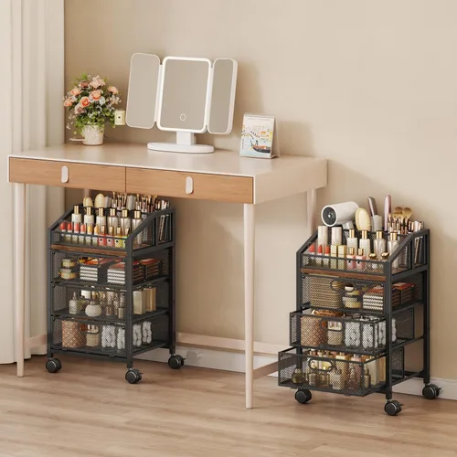 HapiRm Carrito organizador de maquillaje rodante, almacenamiento debajo del escritorio con 3 cajones, carrito de uñas de piso, organizador de