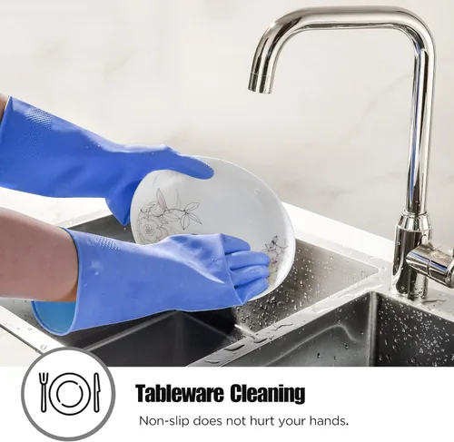 Vista 3 de Guantes de goma para lavar platos, 2 o 4 pares para la cocina, guantes de limpieza para el hogar reutilizables.