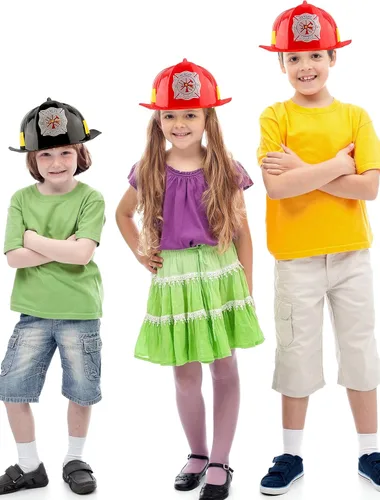 Vista 6 de Casco de bombero para niños, sombreros de plástico de bombero para niños y niñas, disfraz de fiesta de Halloween, 2 piezas