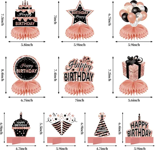 Vista 2 de 10 piezas de decoración de cumpleaños de color oro rosa para niñas y mujeres, centros de mesa de feliz cumpleaños, suministros de fiesta, 16, 18