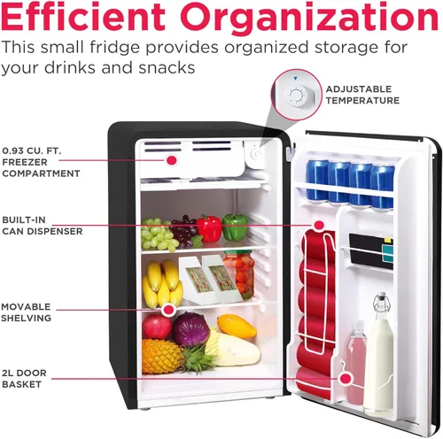 Vista 4 de Frigidaire Refrigerador compacto retro con enfriador, refrigerador de encimera de 3.2 pies cúbicos, abrebotellas integrado, esquinas redondeadas