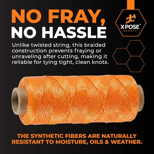 Vista 8 de Xpose Safety Green Mason Line String - Cuerda de nailon trenzado #18 - Línea de construcción duradera de 275 pies para herramientas de mampostería