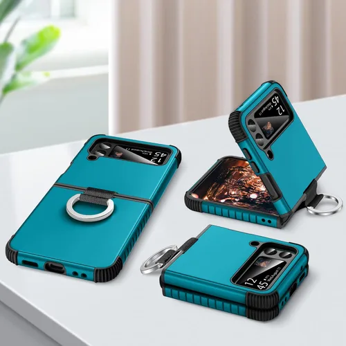 Vista 7 de BENTOBEN Funda para Samsung Galaxy Z Flip 4, resistente 2 en 1, cuerpo completo, resistente, a prueba de golpes, con anillo, azul profundo