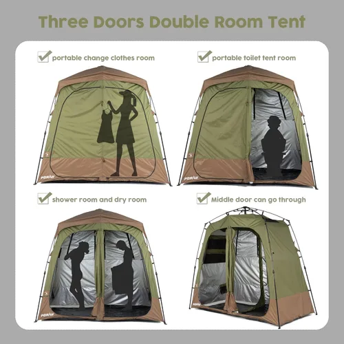 Vista 6 de Porayhut Camping Shower Tent Deluxe Changing Room Easy Set Up Privacy Shelter,Large Toilet Tent with Floor Drain Design for Beach, Camping,Hiking