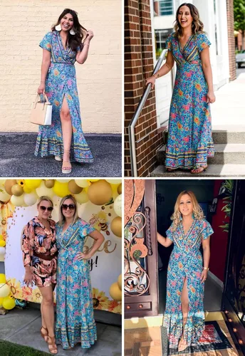 Vista 6 de ZESICA - Vestido para mujer, diseño floral bohemio, cuello en V, manga corta