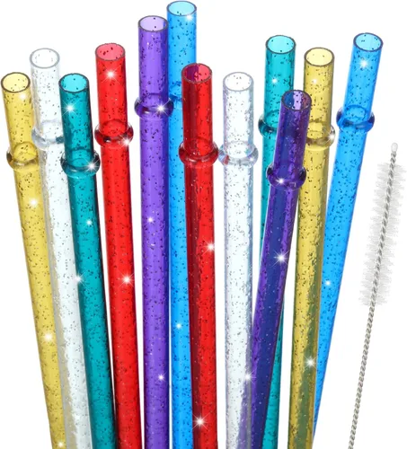 Vista 7 de 48 popotes de plástico con banderas de novia del equipo, popotes reutilizables con purpurina (transparente)