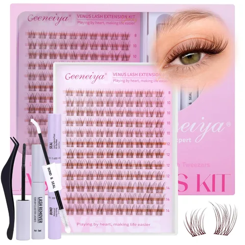 Vista 10 de Geeneiya Kit de Extensión de Pestañas 20D+40D, Racimos de Pestañas Suaves, Kit de Extensiones de Pestañas Naturales con Enlace de Pestañas