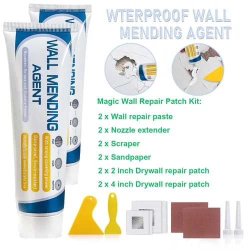 Vista 4 de Kit de reparación de paneles de yeso, 2 piezas, agente reparador de pared, parche para paneles de yeso con raspador, fácil de llenar agujeros