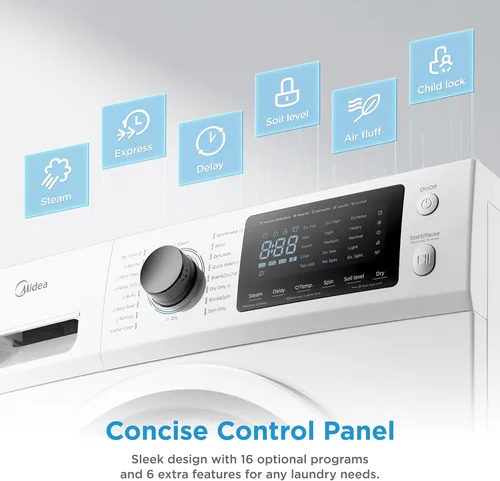 Vista 8 de Midea Combo de lavadora y secadora de 24 pulgadas, lavadora y secadora todo en uno, 2.7 pies cúbicos 26 libras, lavadora sin ventilación, cuidado