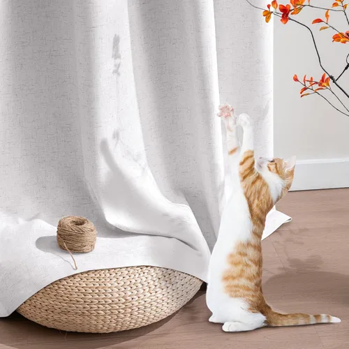 Vista 162 de PrinceDeco Cortinas con textura de lino 100% opacas de 64 pulgadas de largo, juego de 2 paneles de cortinas de lino opacas con forro aislante Arena