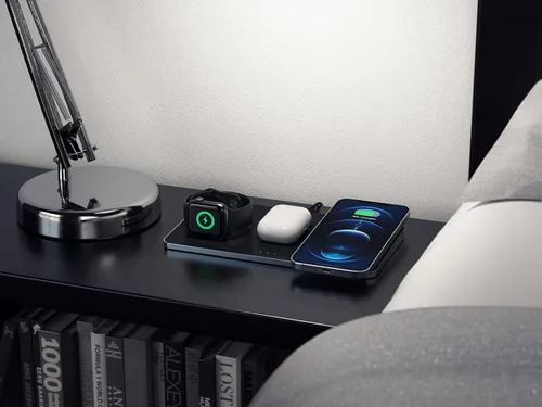 Vista 6 de Satechi Trio - Cargador inalámbrico con almohadilla magnética, certificado Qi, compatible con iPhone 16 Pro Max/16 Pro/16/16 Plus, AirPods Pro/Gen