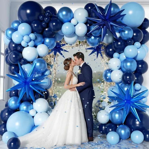 Vista 3 de Kit de arco de globos azules, 162 piezas con estrella, azul cromado, azul marino, azul marino, metálico, kit de guirnalda de globos para cumpleaños