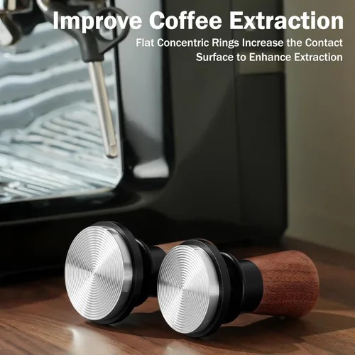 Vista 6 de PUSEE Tamper para Espresso Calibrado de 53.3mm, Tamper con doble resorte de 30lbs, Tamper de madera de nogal para café, herramienta espresso