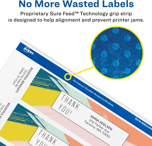 Vista 3 de Avery Etiquetas rectangulares envolventes imprimibles, 7.85 x 1.75 pulgadas, blanco texturizado, 50 etiquetas personalizables (22838)