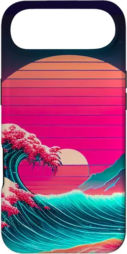 Vista 26 de iPhone 15 vaporwave synthwave ocean japonés 80s vintage estilo retro caso