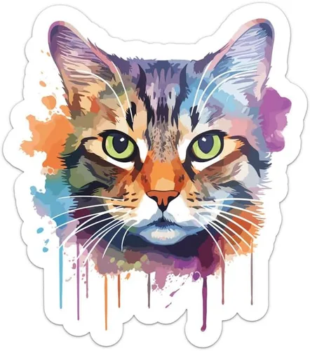 Vista 18 de Generic Pegatina de gato abisinio de acuarela colorida, calcomanía de vinilo impermeable para automóvil, laptop, pared, ventana, botella de agua