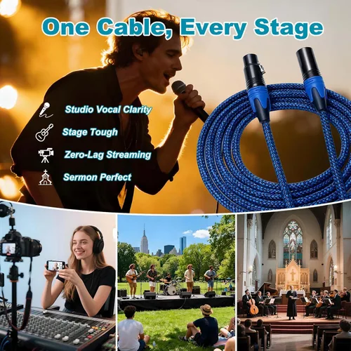Vista 7 de Cable de micrófono profesional XLR macho a hembra, cable de micrófono de estudio con doble blindaje, cobre sin oxígeno para podcasting