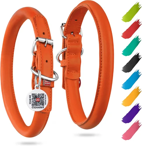 Vista 9 de WAUDOG Collar de cuero enrollado ultrasuave, acolchado suave para perros pequeños, medianos y grandes, collar de cachorro para perros machos