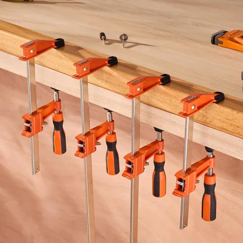 Vista 8 de VEVOR Abrazaderas de barra para carpintería, paquete de 2 abrazaderas de 6 pulgadas y 2 paquetes de 12 pulgadas, abrazadera F bloqueable con límite