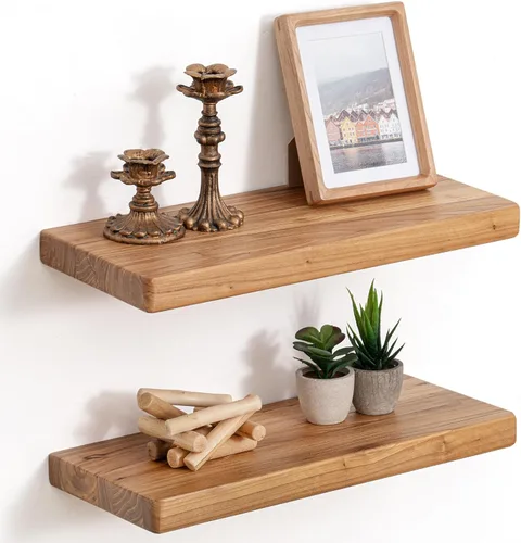Estantes flotantes para pared, 18 pulgadas de ancho x 8 pulgadas de profundidad, estantes flotantes de madera de olmo maciza rústica para montar en