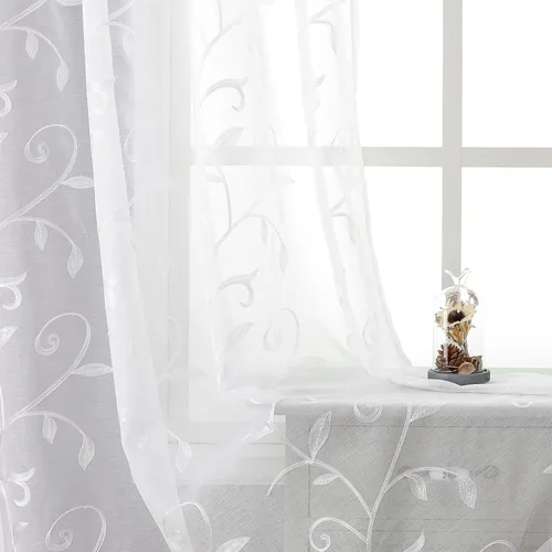 Vista 71 de VISIONTEX Juego de 2 paneles de cortinas traslúcidas blancas de 63 pulgadas de largo, con bordado de coral beige, bolsillo para barra, cortinas