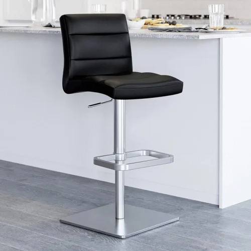 Vista 75 de Zuri Muebles Taburete de bar moderno de altura ajustable gris exuberante con base plana redonda cepillada
