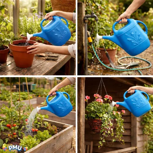 Vista 7 de PMU Regadera de 2 galones, regadera de jardín para plantas de interior y exterior, lata de agua de plástico con cabezal de rociador desmontable