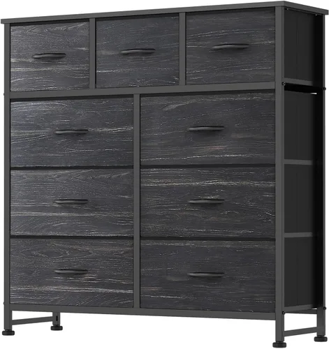 Vista 28 de DUMOS Cómoda de 8 cajones para dormitorio, organizador de almacenamiento de tela con marco de metal resistente, cómoda superior de madera para Negro