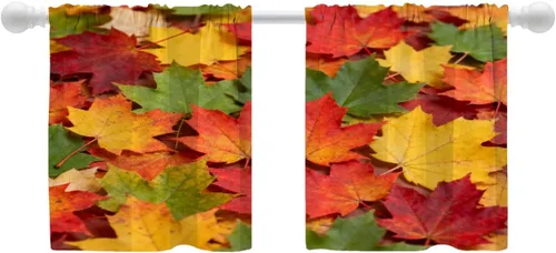 Vista 89 de Shrahala Orange Autumn Autumn Tier Curtains for Kitchen Windows, Fall Cafe Curtain Multilayer Polyester Blackout Half Valances for Windows 2 Pack 26