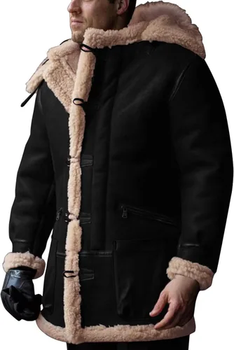 BIFUTON Abrigos de invierno para hombre, abrigo de piel de oveja de piel de oveja de piel de oveja con capucha gruesa y cálida para hombre