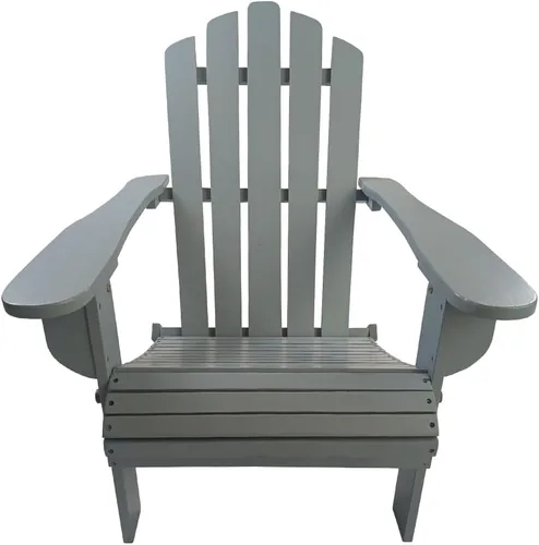 Vista 3 de Foldable Wooden Adirondack Chair for Outdoor and Indoor Use, Comfortable Lounge Design with Wide Seat and Armrests, Oak Finish (Grey + Solid Wood)