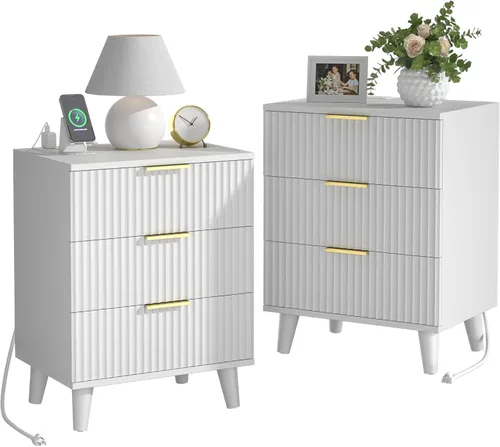 Vista 9 de Lulive Moderno juego de tocador y mesita de noche de 3 piezas, cómoda de 6 cajones + 2 mesitas de noche con patas de madera maciza (roble natural)