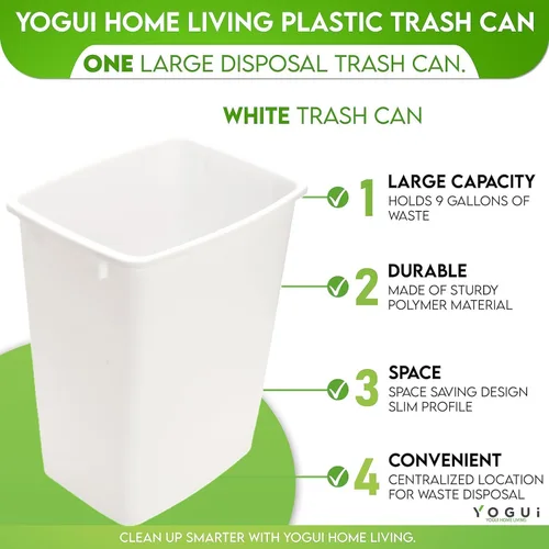 Vista 2 de Cubo de basura de plástico para interiores para cocina, hogar, oficina y uso comercial - Gran recipiente de eliminación de residuos, contenedor