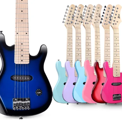 Vista 2 de WINZZ EGM100 - Guitarra eléctrica para niños de 30 pulgadas con kit para principiantes, para diestros, Blueburst
