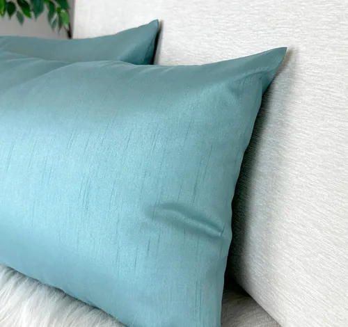 Vista 3 de Aiking Home - Funda de almohada decorativa rectangular de seda sintética de 12 x 18 pulgadas, cierre de cremallera, color aguamarina (juego de 2)