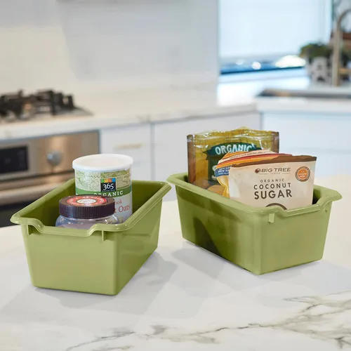 Vista 8 de ECR4Kids Cubo de almacenamiento frontal con cucharada, organización multiusos, color verde helecho, 30 piezas