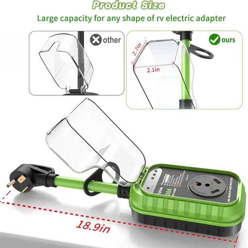 Vista 5 de EyGde Protector de sobretensiones para RV de 30 amperios, analizador de circuito RV con cubierta impermeable, protector de voltaje de potencia