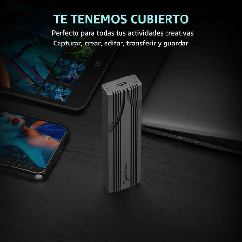 Vista 5 de SABRENT Carcasa USB C NVMe, Carcasa SSD M.2 sin herramientas para 2230-2280, adaptador USB 3.2 Gen 2 de 10 Gbps, refrigeración de aluminio, carcasa