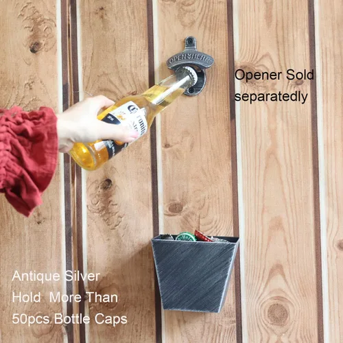 Vista 3 de Colector de tapas de botella de cerveza de plata antigua montado en la pared, paquete de acero inoxidable (paquete de 2)
