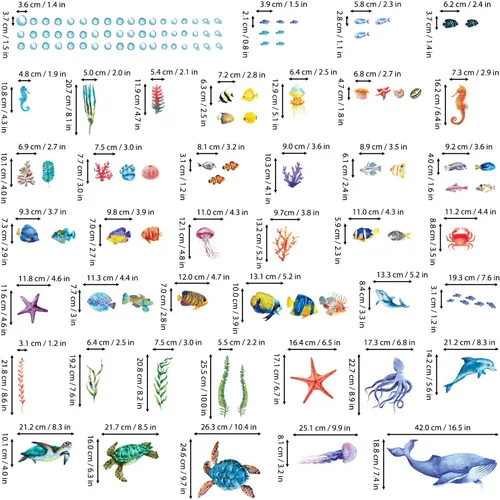 Vista 6 de BASHOM DS12-8048 128 calcomanías de pared bajo el mar, calcomanías de peces oceánicos, tortuga, medusas, algas marinas, extraíbles para niños