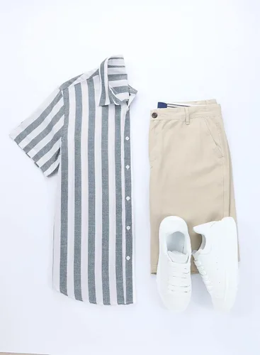 Vista 144 de JMIERR Camisas de vestir a rayas con botones y manga corta para hombre