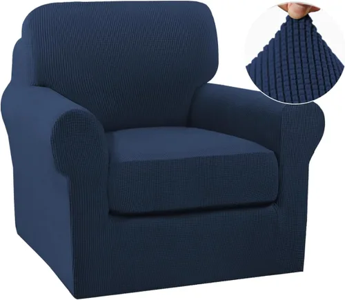 Vista 42 de Turquoize - Fundas de sillas de 2 piezas, fundas de sofá, funda de sillón con reposabrazos, protector lavable para sillas, tela jacquard gruesa Cian
