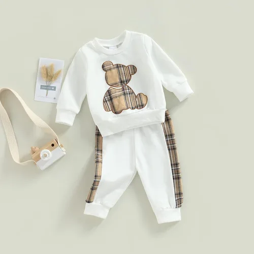 Vista 2 de Sasaerucure Conjunto de 2 piezas para bebé, niña, niño, manga larga, arcoíris, con pantalones de leopardo, ropa de invierno y primavera