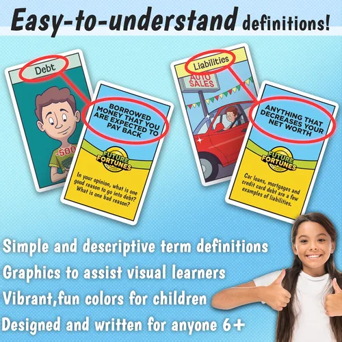 Vista 3 de Tarjetas flash de educación financiera - 52 tarjetas de juego educativas - Recursos de aprendizaje de dinero - Aprende flujo de efectivo, acciones