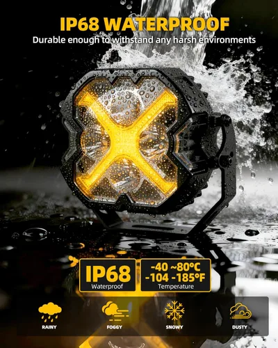 Vista 8 de X-Style - Luces LED de 4 pulgadas, 16000 lúmenes, disparador lateral, blanco y ámbar, DRL con cubiertas ámbar y negras, compatible con Wrangler