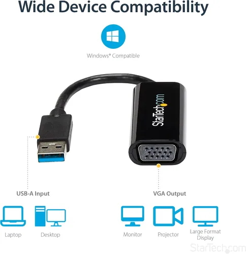 Vista 5 de StarTech.com Adaptador USB 3.0 a VGA, convertidor de monitor USB a VGA para Windows, delgado, TAA (no compatible con macOS/ChromeOS/Linux)